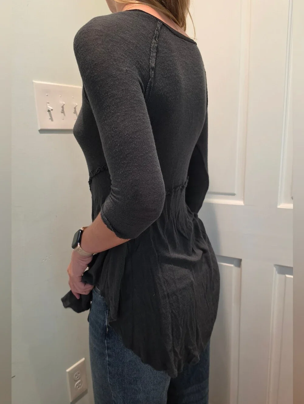 Free People Black Scoop Neck 3/4 Sleeve Tunic